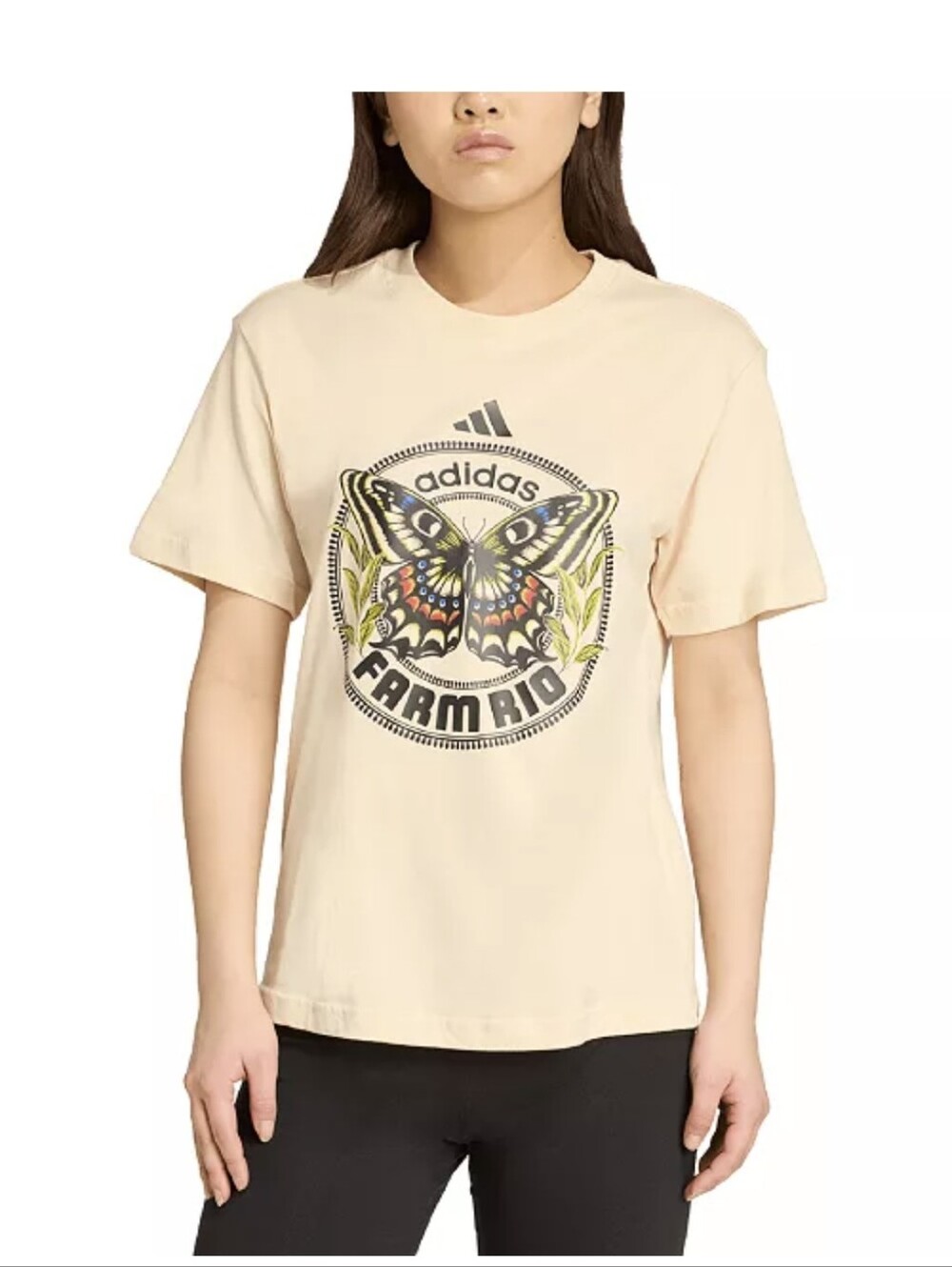 adidas Cream Short Sleeve Tee with Colorful Butterfly Graphic